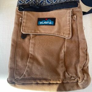 KAVU Tan Crossbody Bag with Patterned Trim